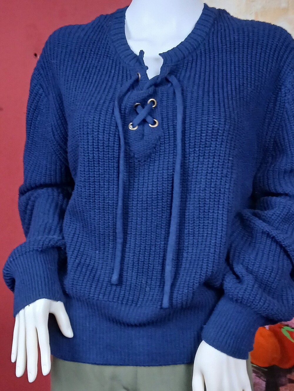 St. John's Bay Navy Lace-Up Crewneck Sweater